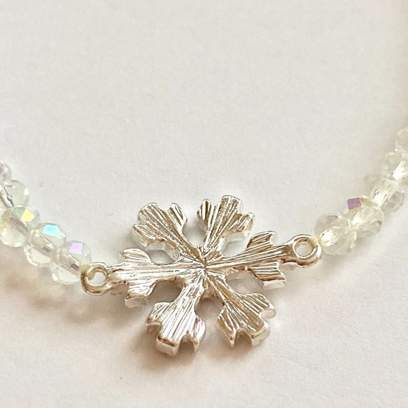Crystal Snowflake Bracelet Beaded AB beads Silver Tone Stretch Christmas Winter - Picture 6 of 10